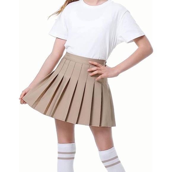 Girls Womens Pleated Skirt School Uniform Mini Skirts khaki tan side zip size 8 - Picture 4 of 9